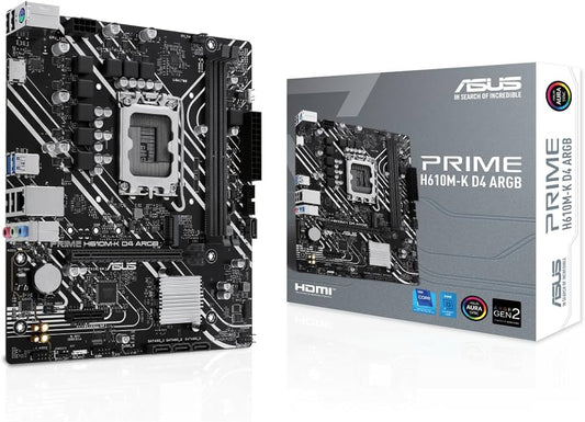 ASUS Prime H610M-K D4 ARGB Gaming Motherboard Socket Intel LGA 1700 (Micro-ATX, DDR4, PCIe 4.0, M.2, HDMI, SATA 6 Gbit/s, AI Noise Cancelation, Aura Sync)
