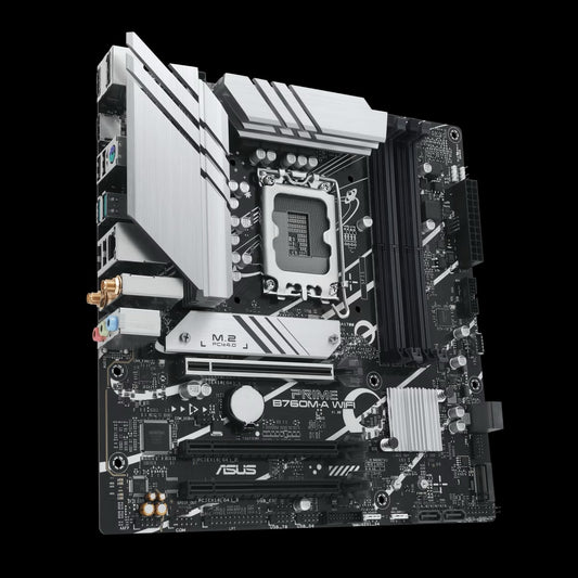 ASUS PRIME B760M-A WIFI LGA1700 mATX Motherboard, Intel B760 Chipset, 4x DDR5 DIMM, Support up to 128GB Memory, Wi-Fi 6 / 2.5Gb ETH / PCIe 4.0, USB 2.0 / 3.2 Type-C, 2*M.2, HDMI/DP | 90MB1EL0-M0EAY0