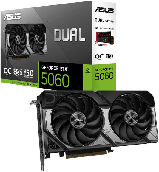ASUS Dual GeForce RTX 5060 OC Edition Graphics Card, DUAL-RTX5060-O8G, 8GB, 90YV0N12-M0NA00